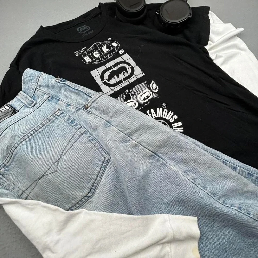 Ecko Unltd Y2K Skater Tee Black Rhino Brand Grunge School Mens Size L